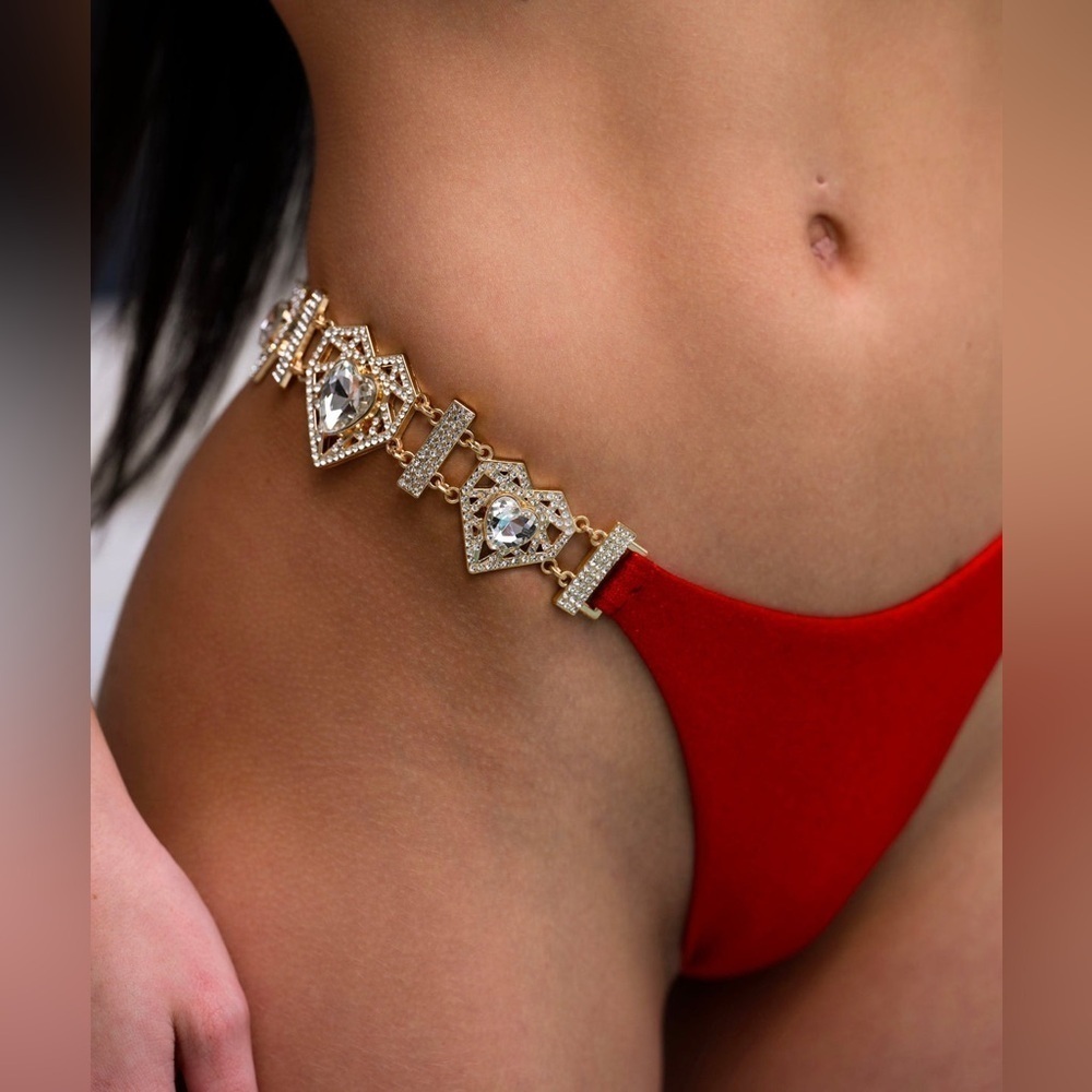 Bikini Crush NWT ❤️ Love Spell Bikini Bottom Diamond Bling Scarlett Red > Size M